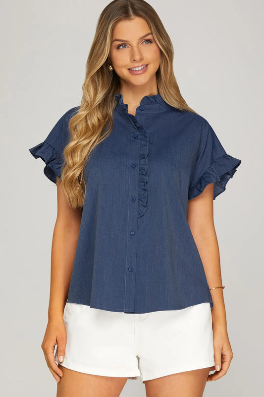 Drop Shoulder Ruffled Top