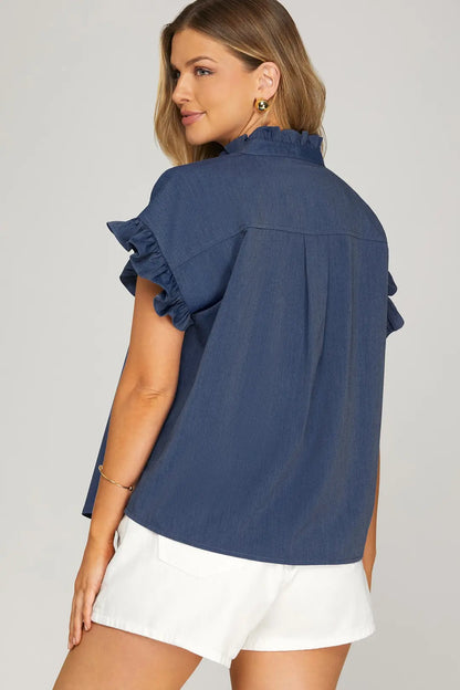 Drop Shoulder Ruffled Top