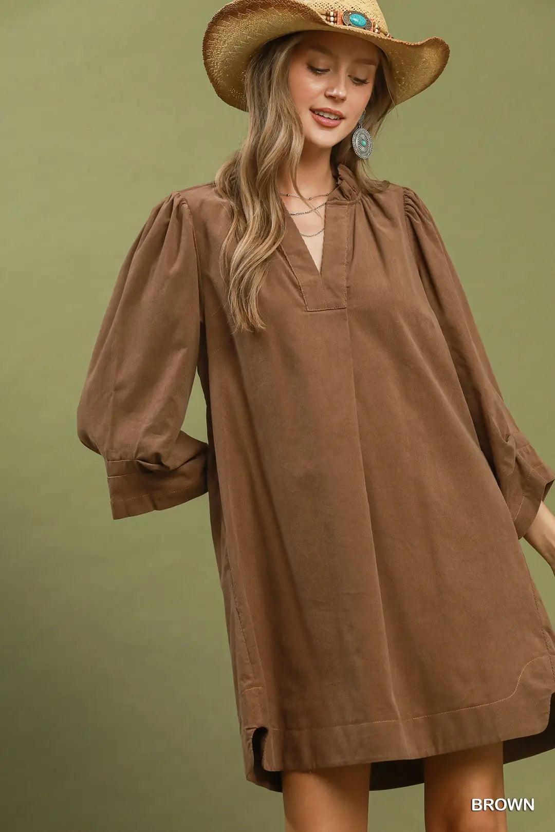 Puff Sleeve Corduroy Dress