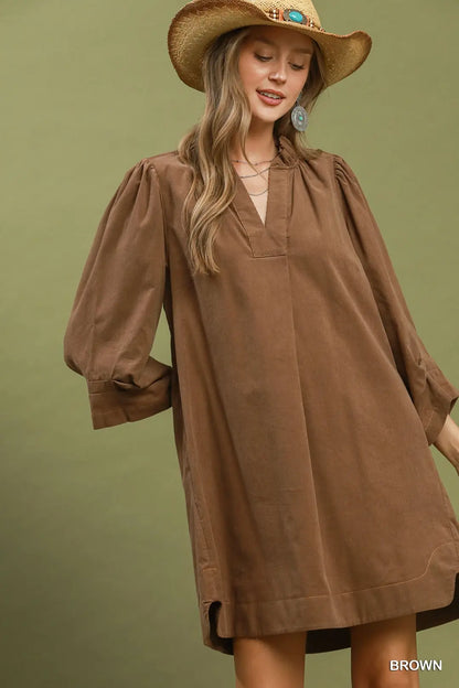 Puff Sleeve Corduroy Dress