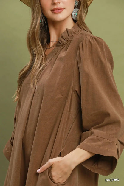 Puff Sleeve Corduroy Dress