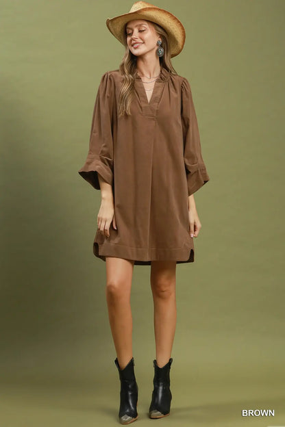 Puff Sleeve Corduroy Dress