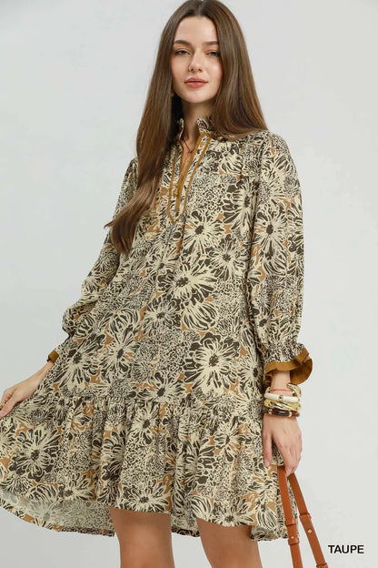 Ruffled Neck Mini Dress