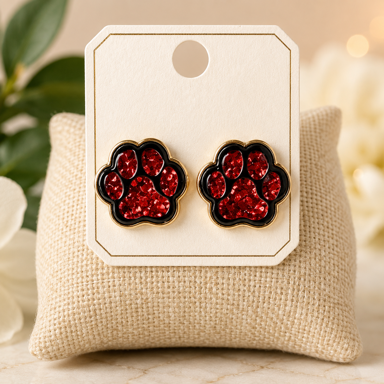 Sparkling Paw Stud Earrings