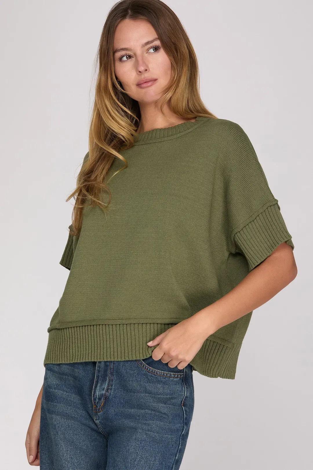 Crew Neck Half-Sleeve Sweater