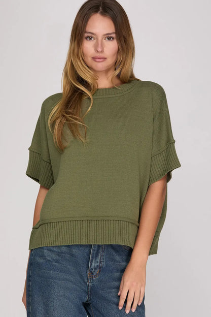 Crew Neck Half-Sleeve Sweater