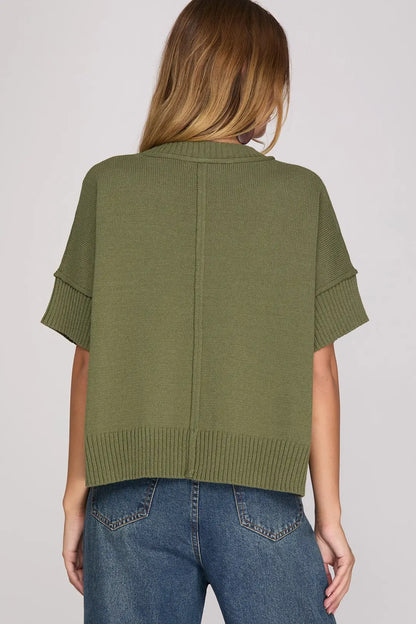 Crew Neck Half-Sleeve Sweater