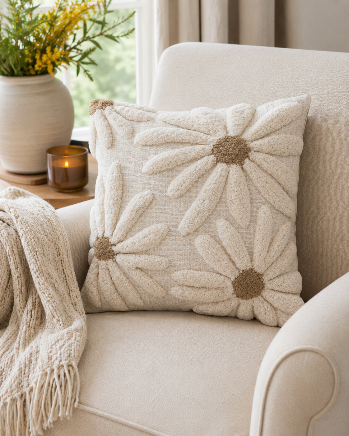 Tufted Flowers Pillow - 18" Square