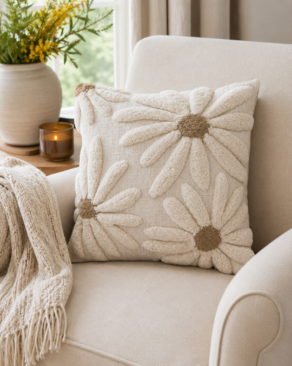 Tufted Flowers Pillow - 18" Square