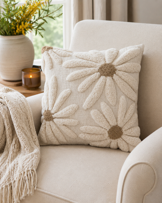 Tufted Flowers Pillow - 18" Square