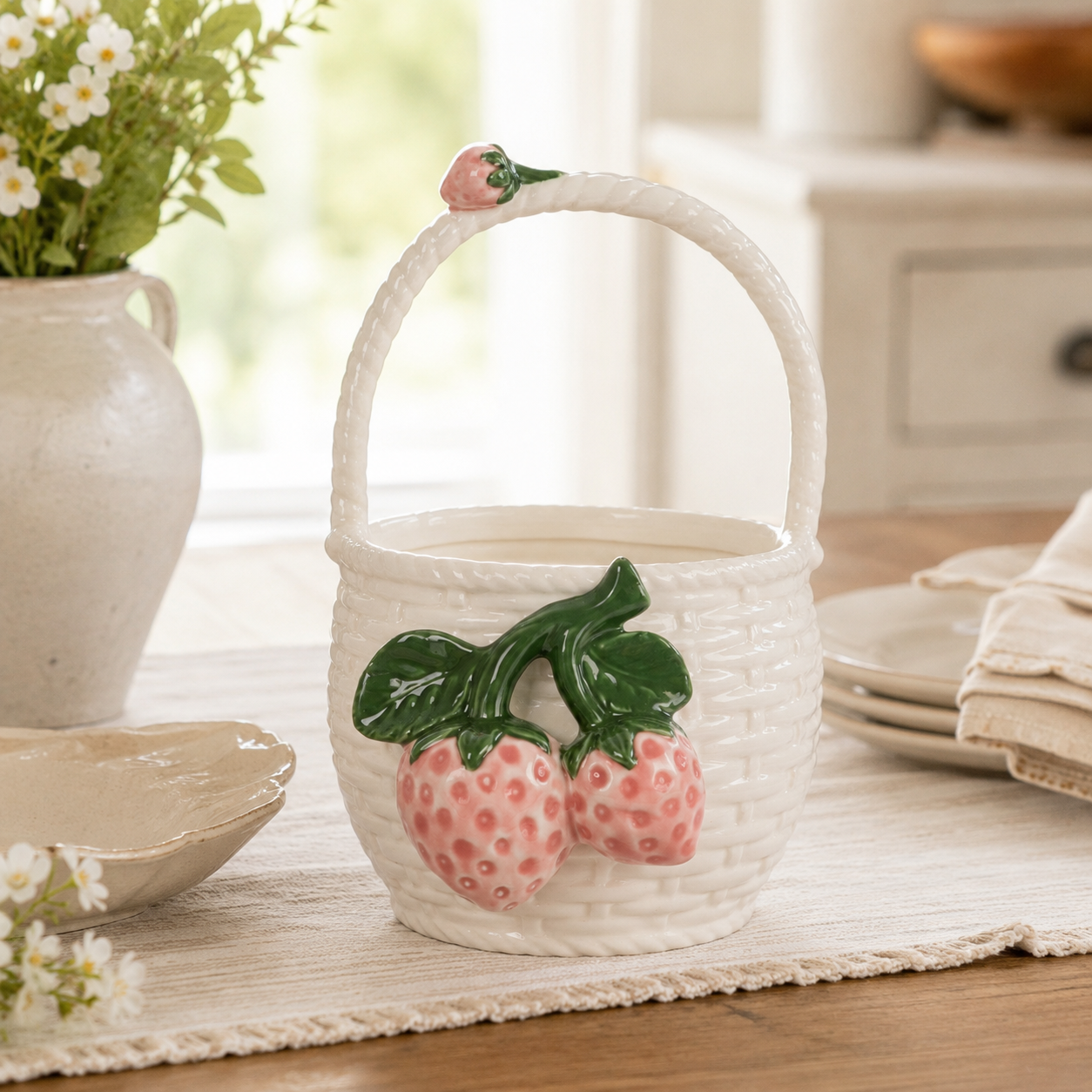 Strawberry Stoneware Basket
