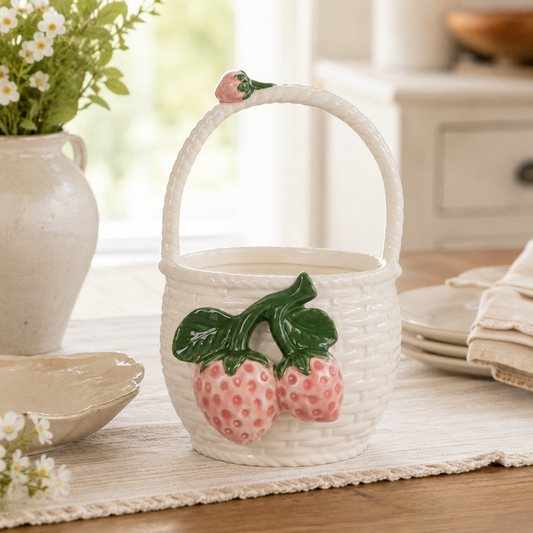 Strawberry Stoneware Basket
