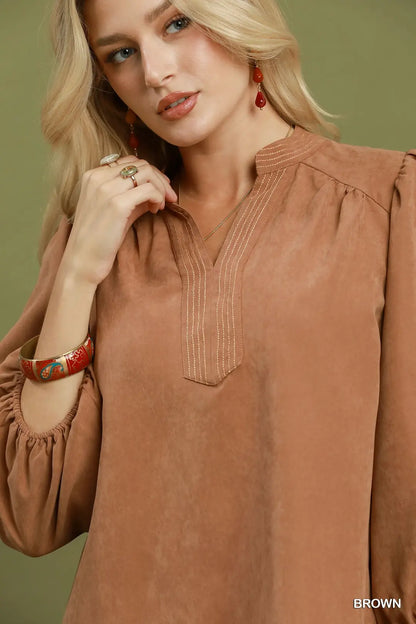 Sueded Split-Neck Top