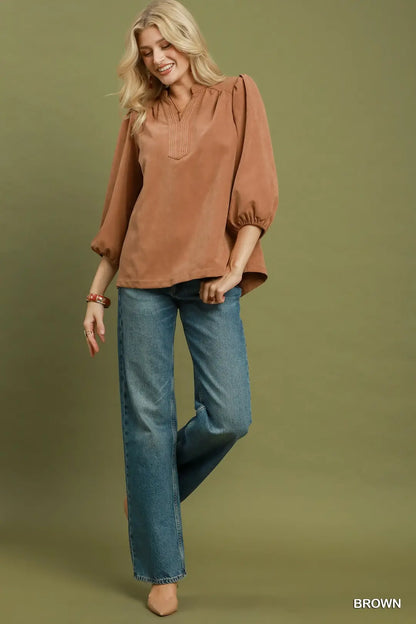 Sueded Split-Neck Top