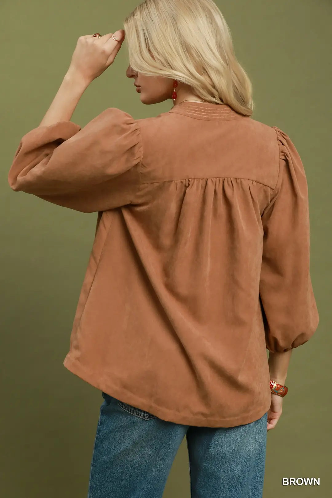 Sueded Split-Neck Top
