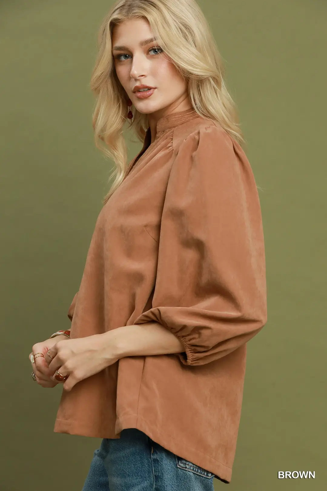 Sueded Split-Neck Top