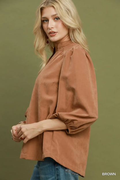 Sueded Split-Neck Top