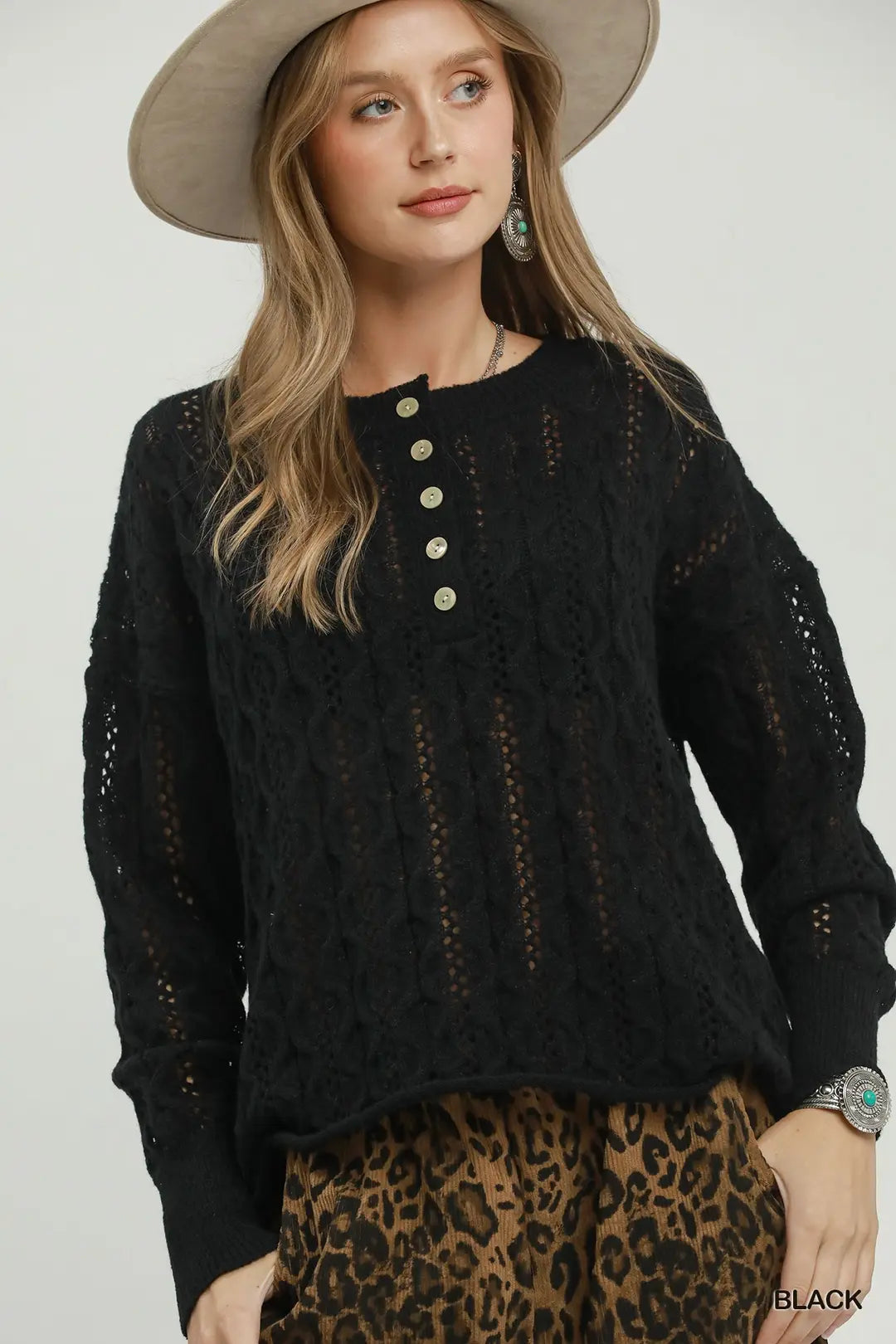 Cable Knit Henley Sweater