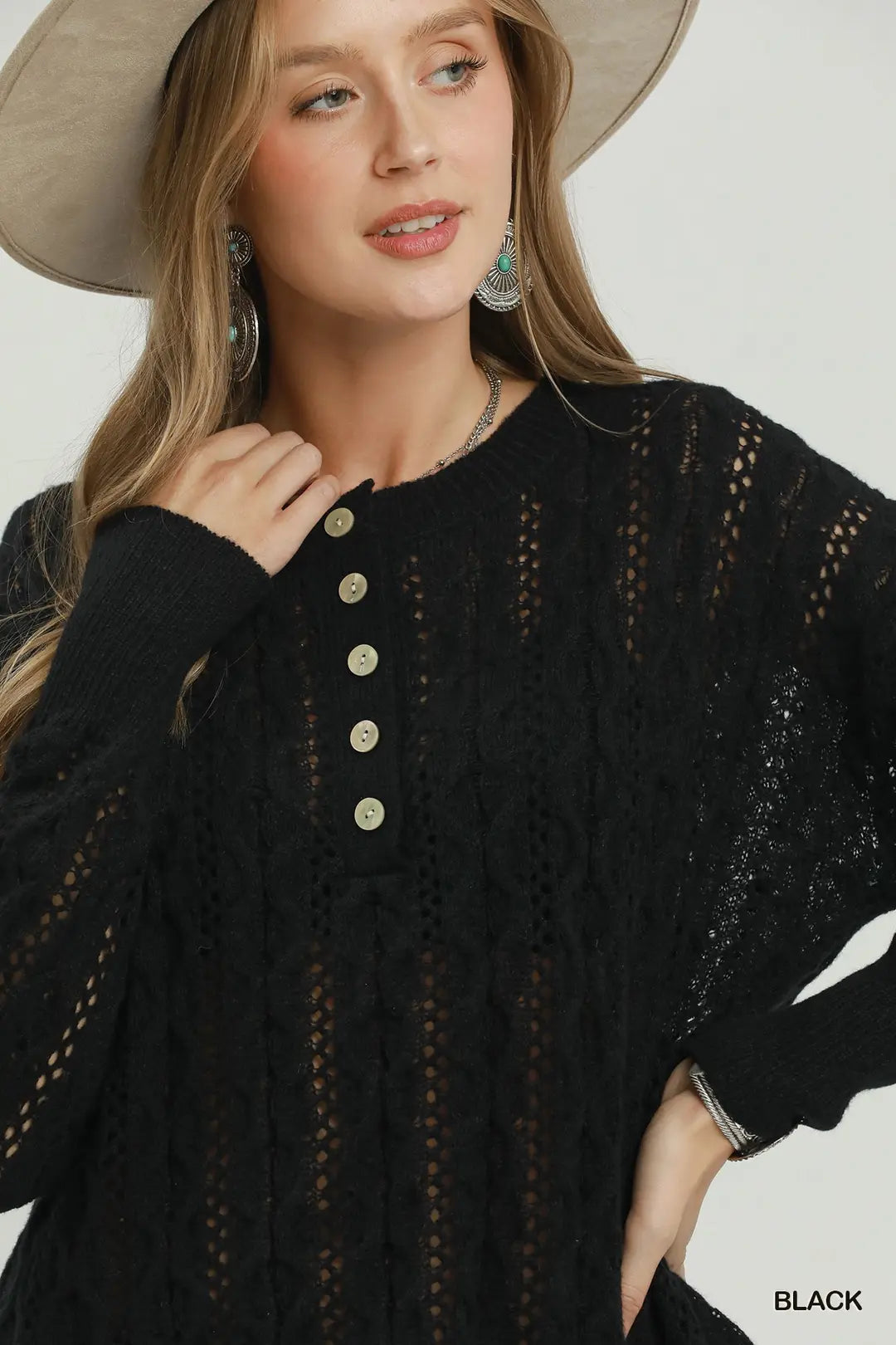 Cable Knit Henley Sweater
