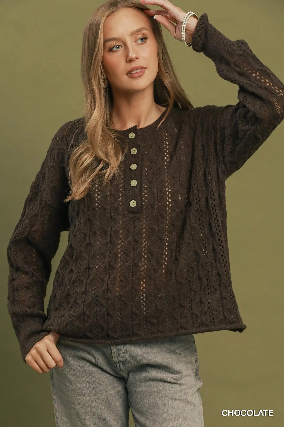 Cable Knit Henley Sweater