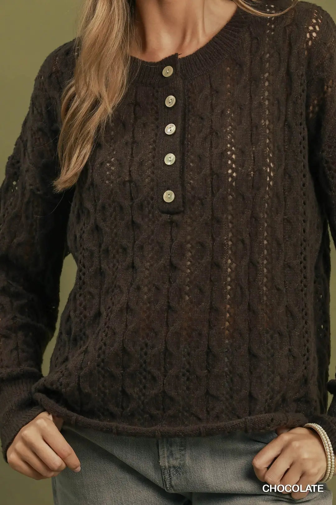 Cable Knit Henley Sweater