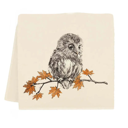 Owl with Leaves Tea Towel