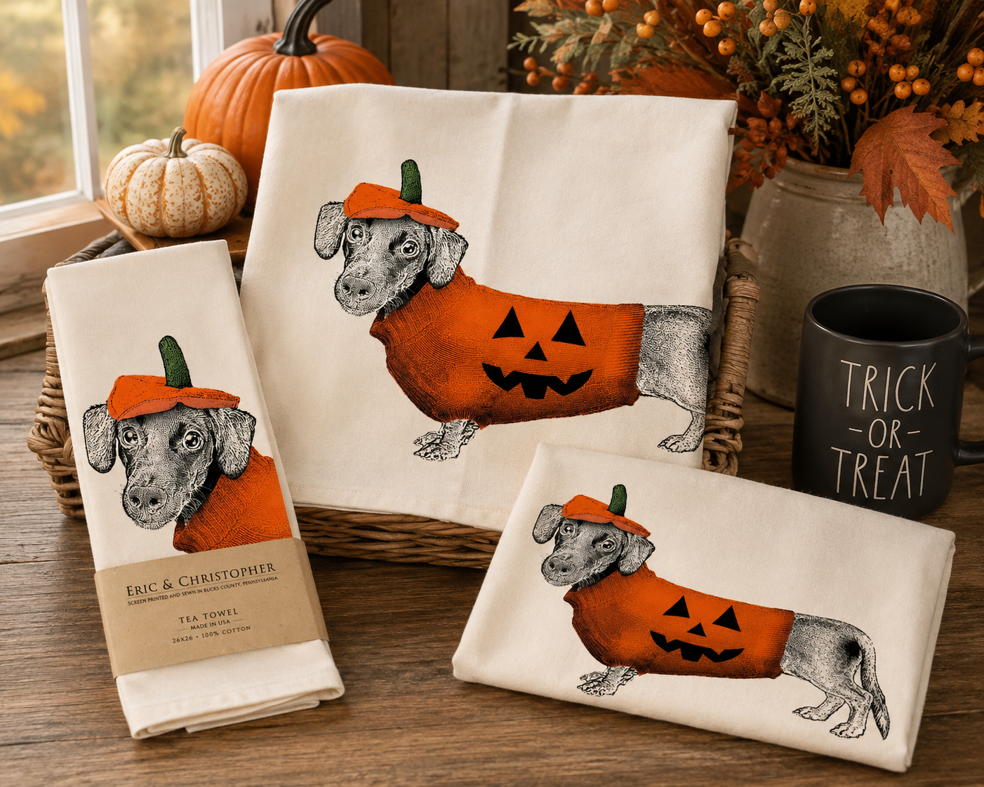 Halloween Dachschund Tea Towel