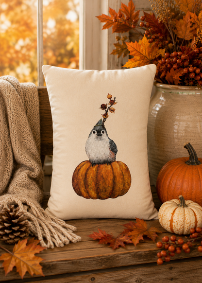 Bird on Pumpkin Pillow