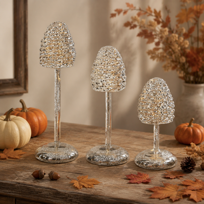 Mercury Glass Pinecone Finials - LED