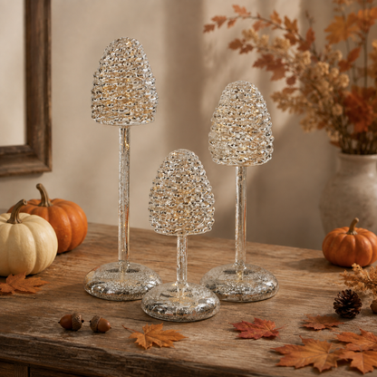 Mercury Glass Pinecone Finials - LED