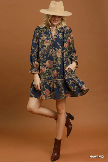 Floral Ruffled Shift Dress