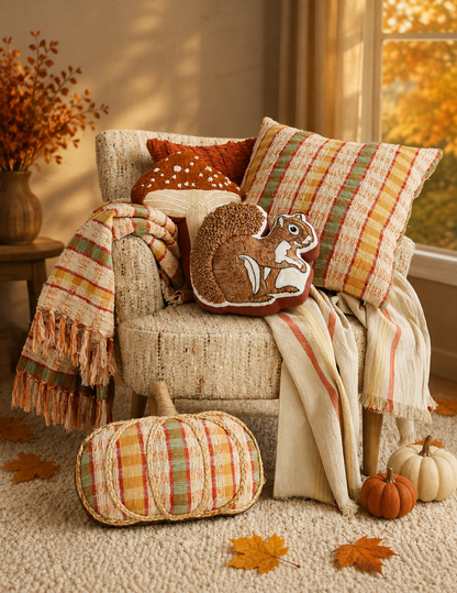 Embroidered Squirrel Pillow