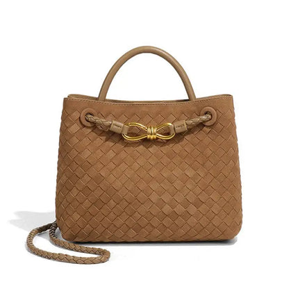 Woven Suede Tote with Bow