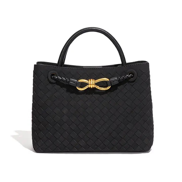 Woven Suede Tote with Bow