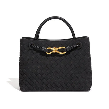 Woven Suede Tote with Bow
