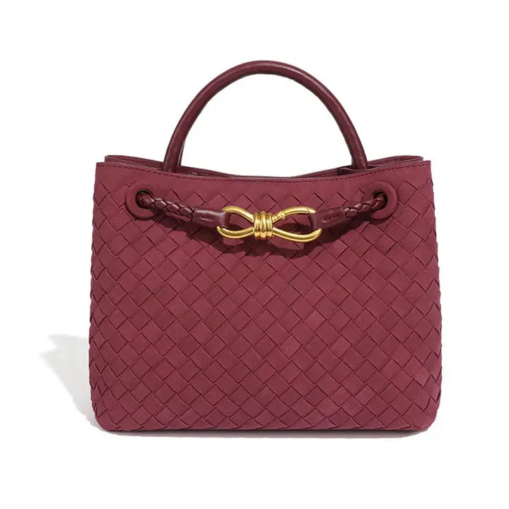 Woven Suede Tote with Bow