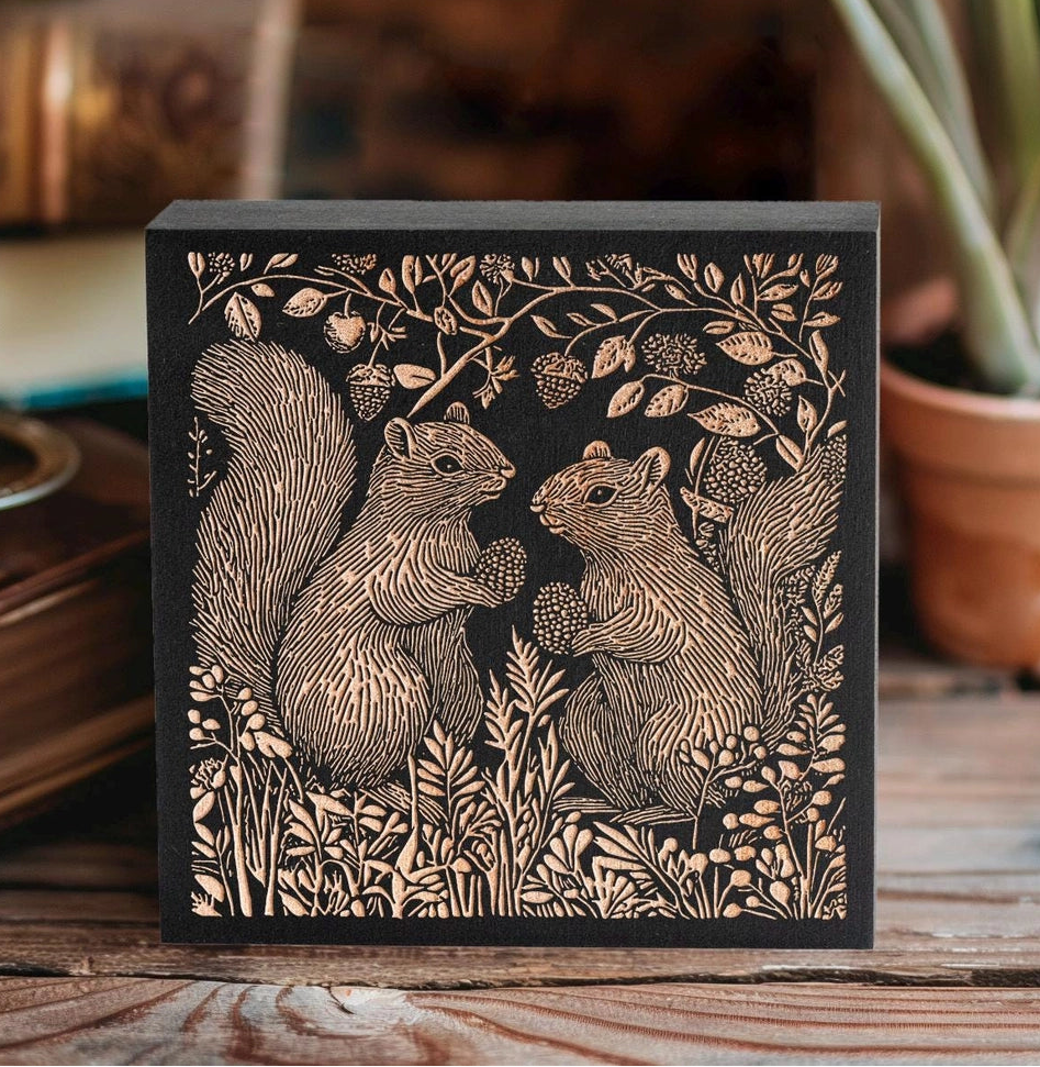 Engraved Squirrel Couple