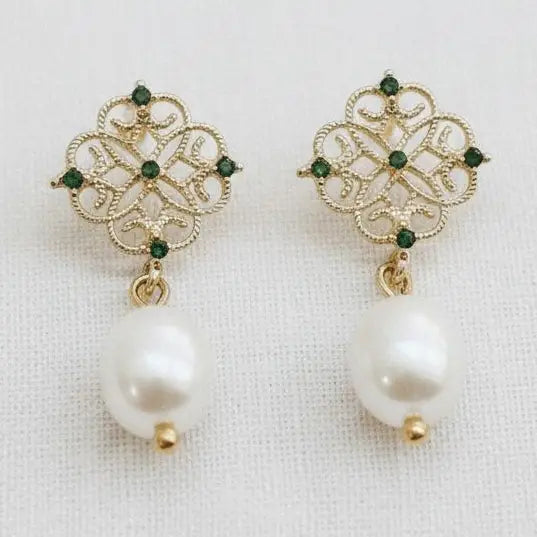 Vintage Floral Pearl Drop Earrings