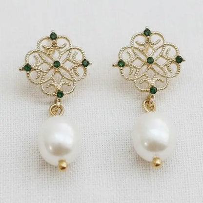 Vintage Floral Pearl Drop Earrings