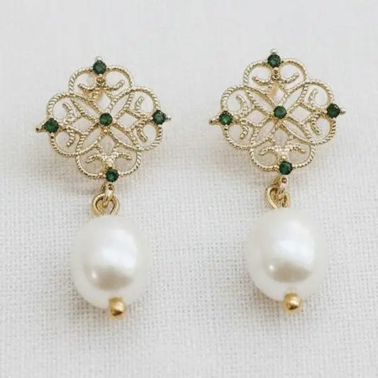 Vintage Floral Pearl Drop Earrings