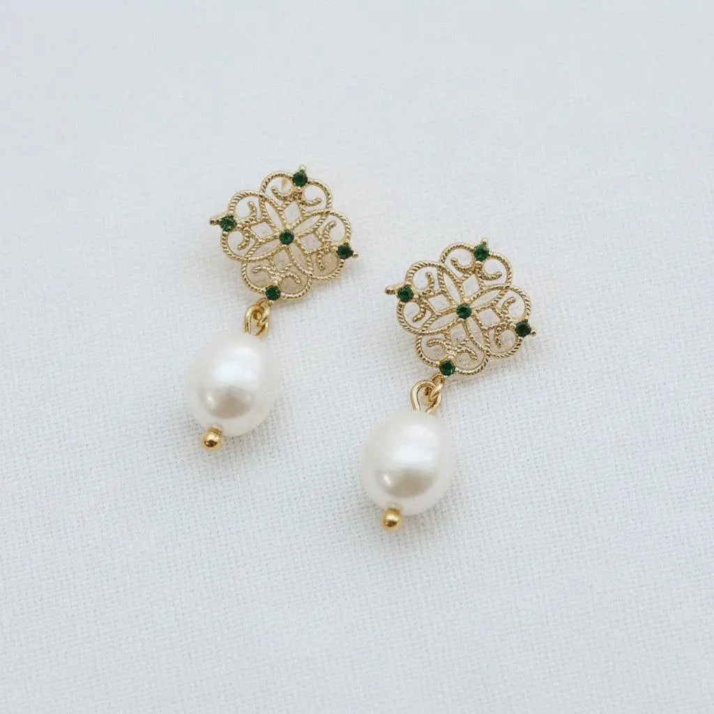 Vintage Floral Pearl Drop Earrings