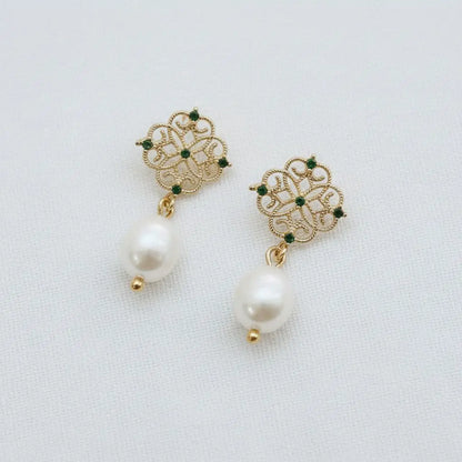 Vintage Floral Pearl Drop Earrings