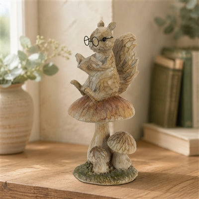 Reading Squirrel on Mushroom