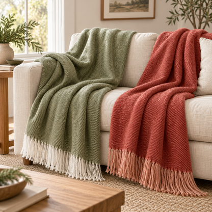 Textured Fringe Throw Blanket