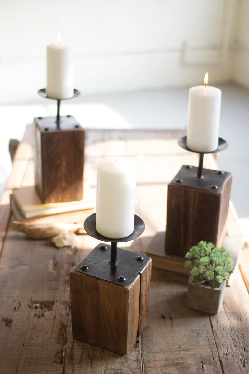 Reclaimed Wood Candle Holders Set