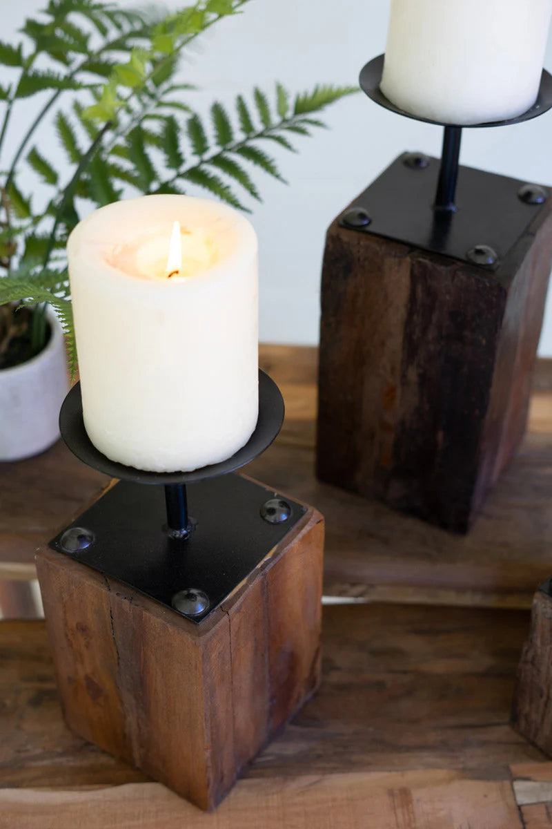 Reclaimed Wood Candle Holders Set