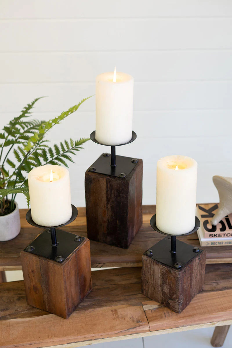 Reclaimed Wood Candle Holders Set